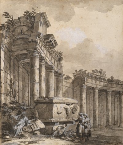 Figures near a Ruined Colonnade by Charles Louis Clerisseau